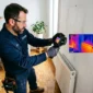 technicien utilisant camera thermique fuite deau contre mur 85x85